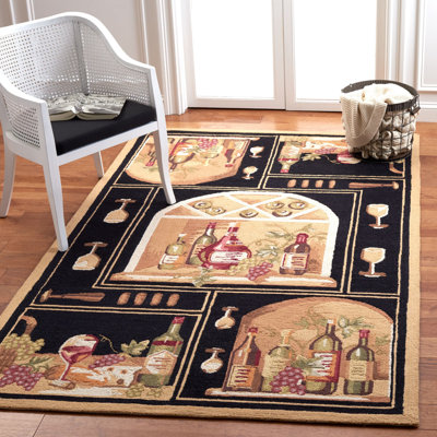 Tapis noir / beige en laine crocheté à la main Brayton