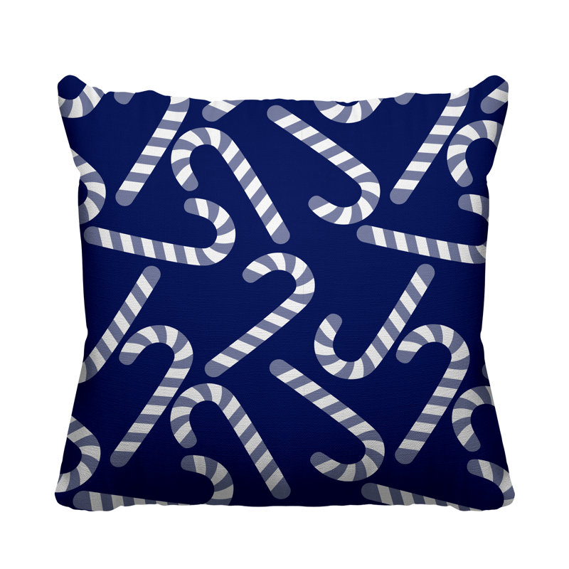 Coussin décoratif intérieur / extérieur Christmas Candy Cane, Bleu marine, L 15 po x H 15 po