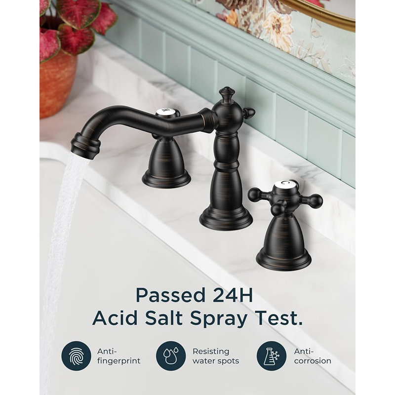 3 Hole Bathroom Faucets Oil Rubbed Bronze, 2 Handle 8 Inch Widespread Antique Faucet For Bathroom Vanity RV Farmhosue Sink With Metal Pop Up Drain And Supply Lines