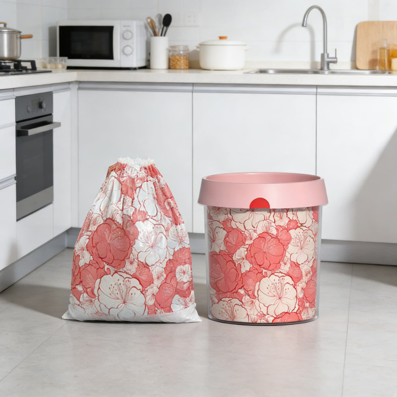 Sacs à ordures à imprimé floral Plum Blossom, 13 gallons, 50 sacs, résistants à la déchirure et étanches pour une utilisation intensive