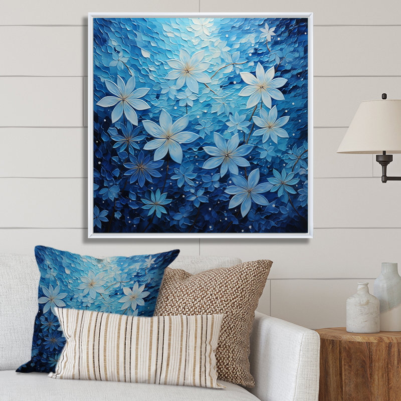 Flowers Glacial Majesty Pointillism - Floral Wall Art Prints, H 30 po x l 30 po x P 1 po, Cadre flottant blanc