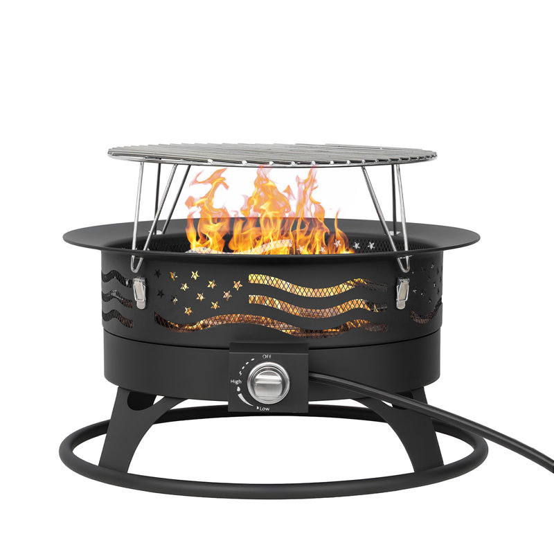 24Inch Outdoor Smokeless Propane Fire Pit With Grill Grate &  Lid, 17.9" H x 24" W x 24" D