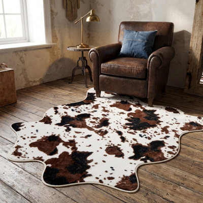 Cow Print Area Rug, 4' x 4.6' Non-Slip Large Carpet, Vintage Western Mat for Living Room, Bedroom, Vanity, Entryway & Home Office, Rustic Cowboy Farmhouse Decor Cowboy Birthday(Brown)
