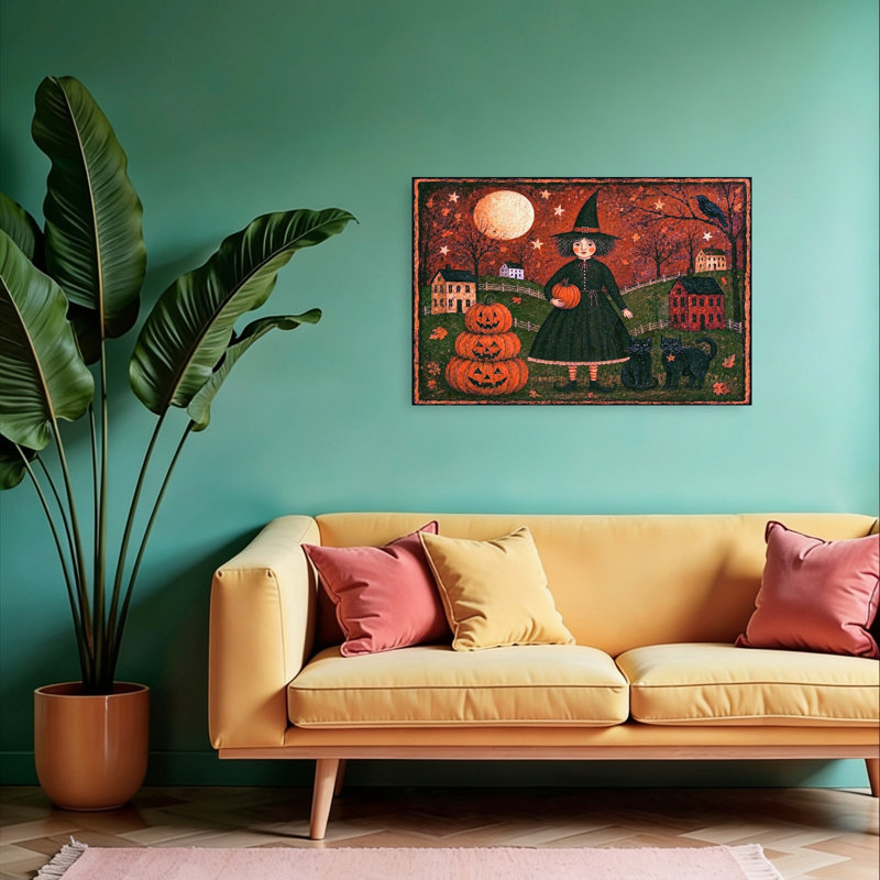 «Witches Night Out», reproduction abstraite d'oiseau, chat, paysage, nature, impression murale, H 24 po x l 36 po