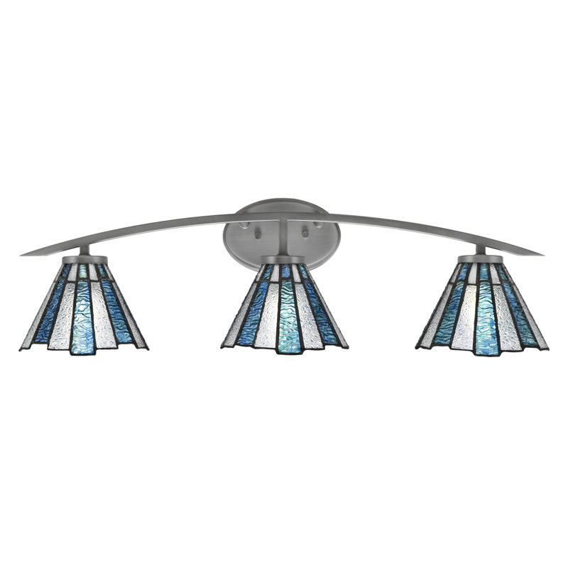 Barre d'éclairage de salle de bain 3 lumières avec verre de glace de mer 7 po Kurve, Argent argent