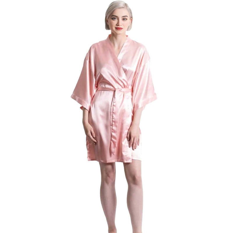 Peignoir en satin avec poches Quindy, Rose, P / M
