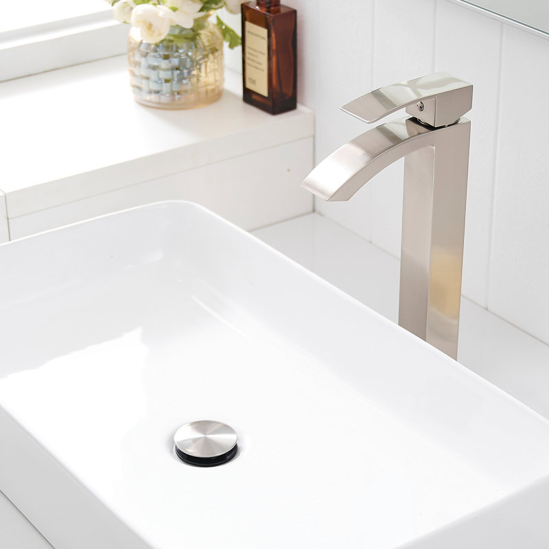 Contemporary Single Hole Bathroom Faucet - Brushed Nickel With Geometric Shape And Cartridge Valve Basin For Ceramic Filler Handle Home Bathrooms