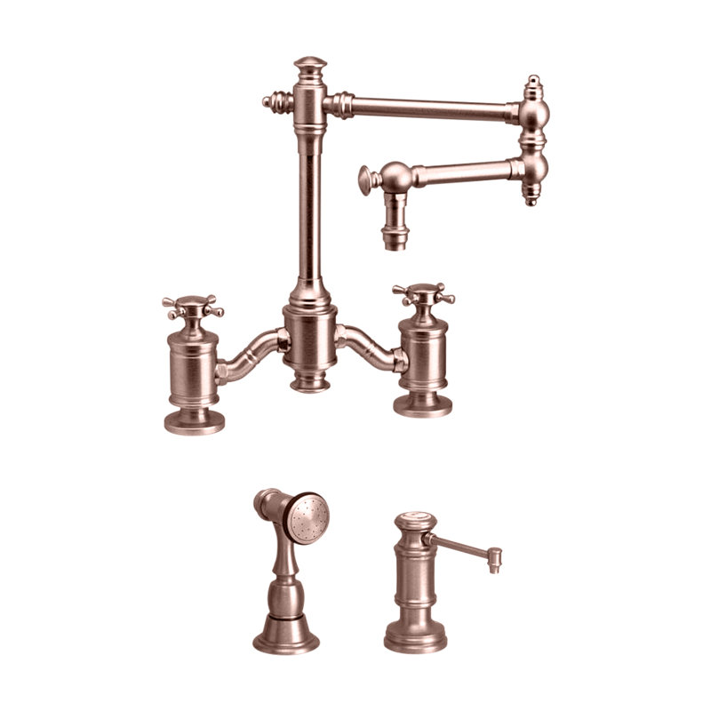 Towson Bridge Faucet - 12" Articulated Spout, Antique Copper