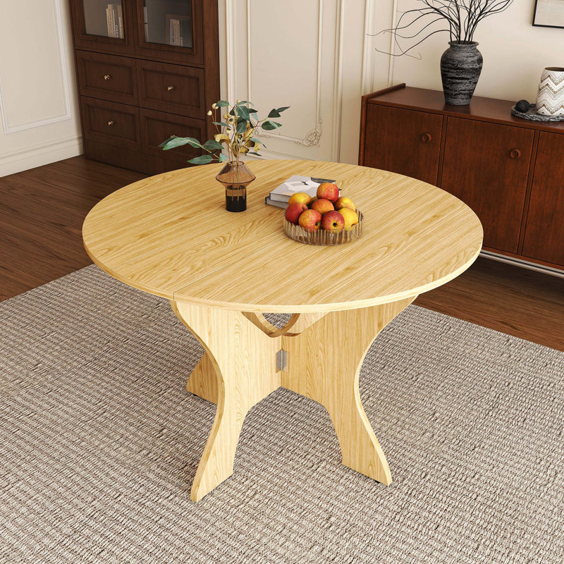 43 Inch Foldable Household Dining Table, Wild Oak Veneer MDF Top Multi-Scene Use Table, Ancient Oak