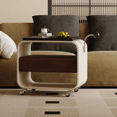 Chariot de service de 23,62 po de rangement mobile à coins arrondis crème, table d'appoint roulante vintage avec rangement de tiroir et roulettes silencieuses, chariot polyvalent créatif