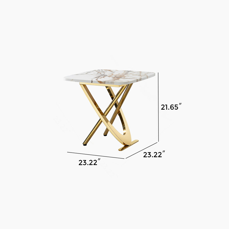 Marble pattern MDF top side end table square shape gold stainless steel base