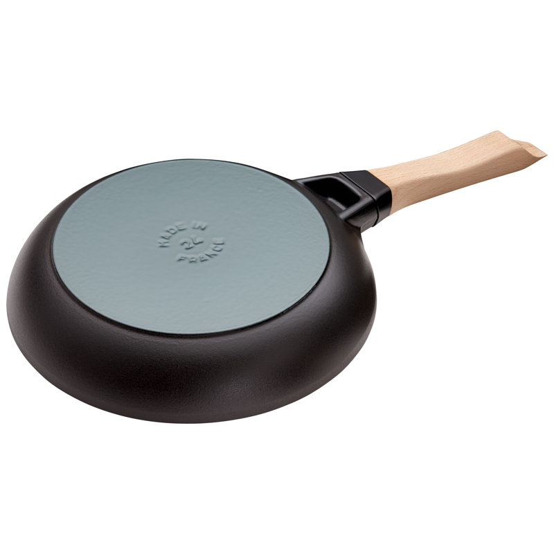 Poêles à frire en fonte 24 cm / 9,5 po avec poignée en bois, noir