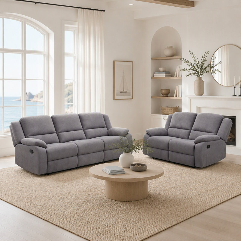Ensemble de canapé inclinable 2 pièces - canapé 3 places et causeuse, Grey Polyester