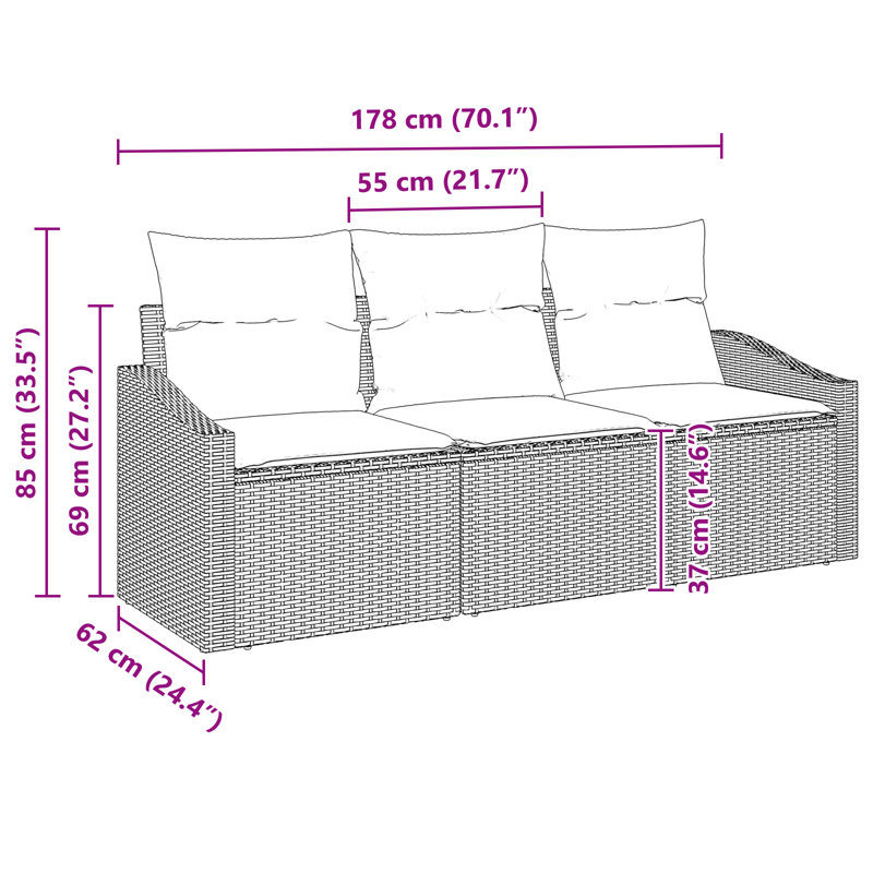 Ensemble de canapé avec coussin vidaXL 3 pièces vidaXL, Brun
