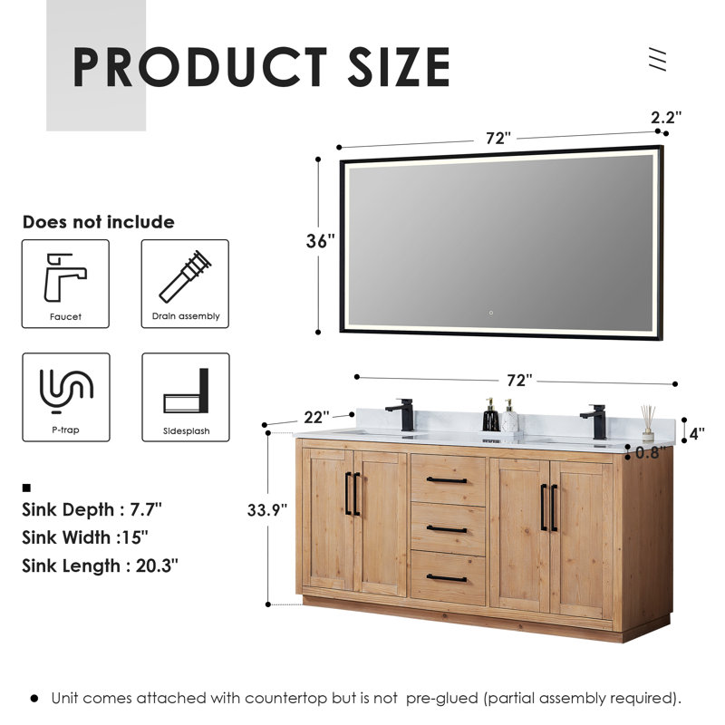 Meuble-lavabo double 72 po avec miroir Cicero