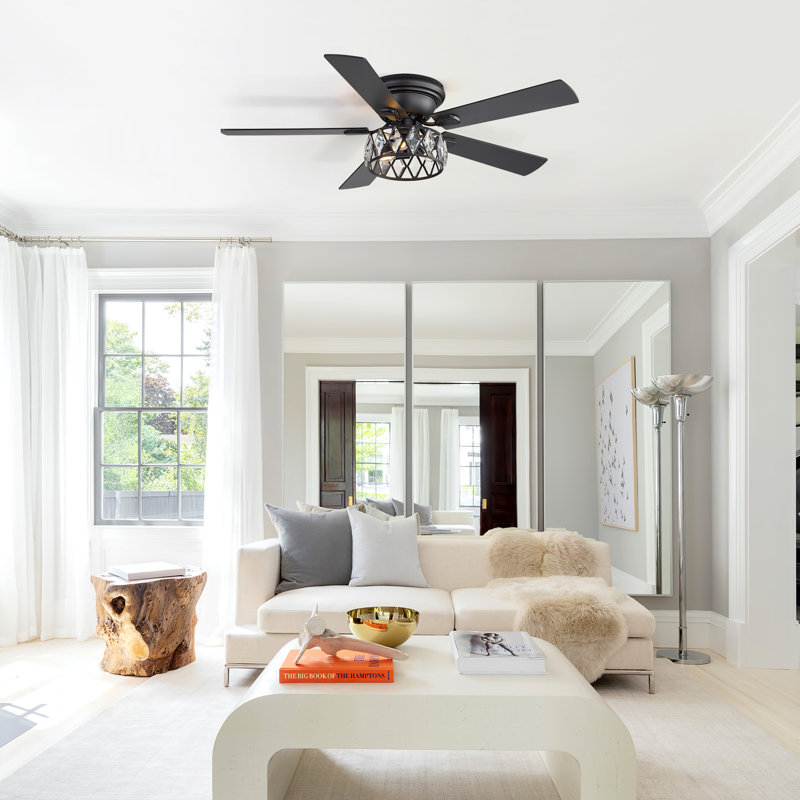 Ventilateur de plafond 52 pouces avec éclairage, télécommande, moteur silencieux à haute efficacité, Black