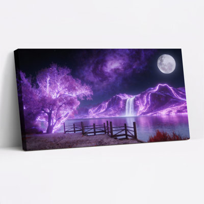 Mauve foudre arbre et paysage de montagne, reproduction d'art sur toile tendue sur toile, ensemble de 1