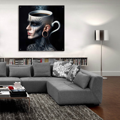 Art mural en verre Epic Art «Coffee Brain» par Rey Klimt, 36 po x 36 po