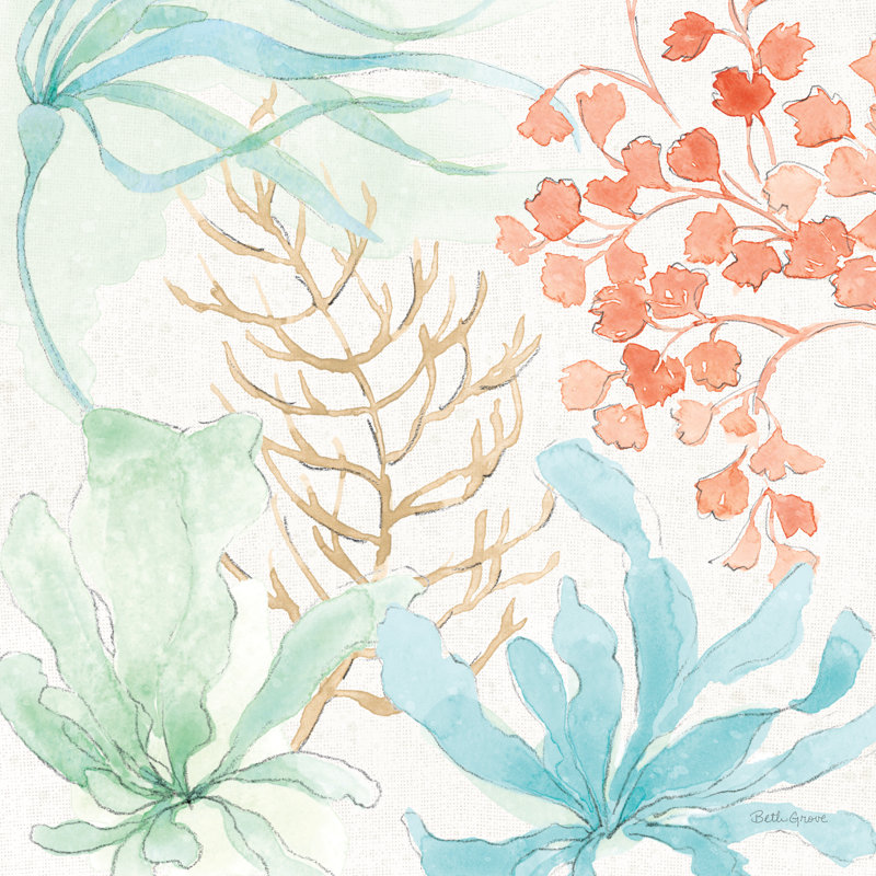 Bord de mer IV - Peinture, Non, H 36 po x l 36 po, Toile avec cadre blanc