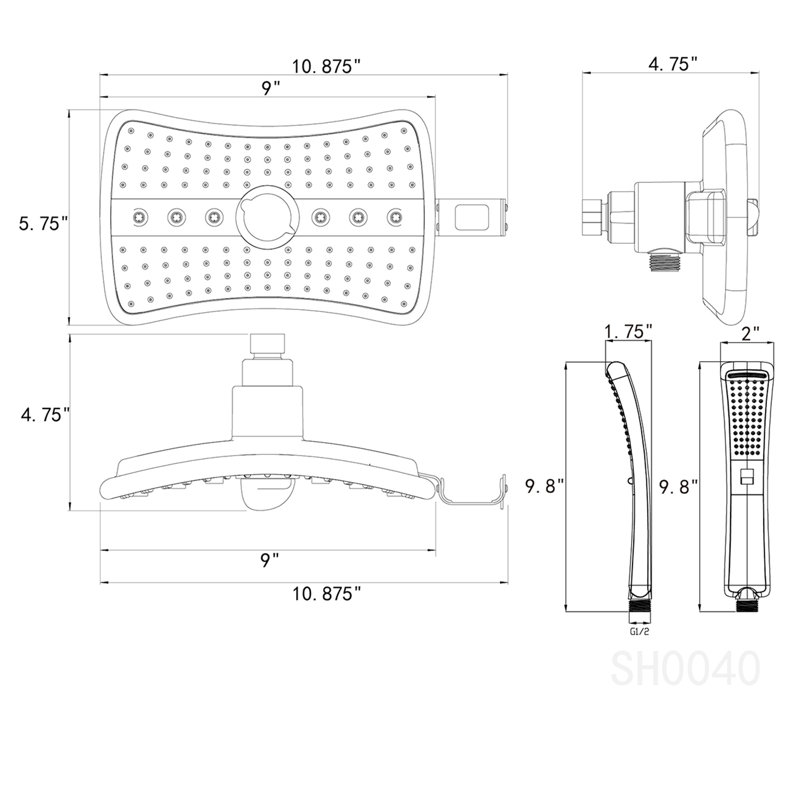 Massage/Jet Dual Shower Head, Titanium Silver