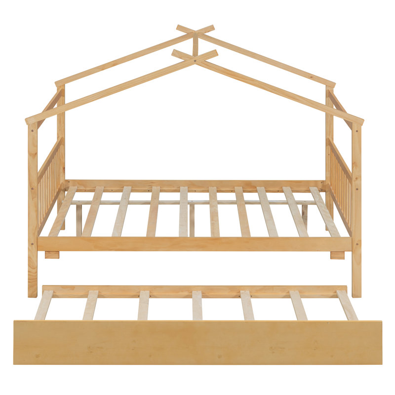 Full Size Wooden House Bed With, Natural, Full, Natural