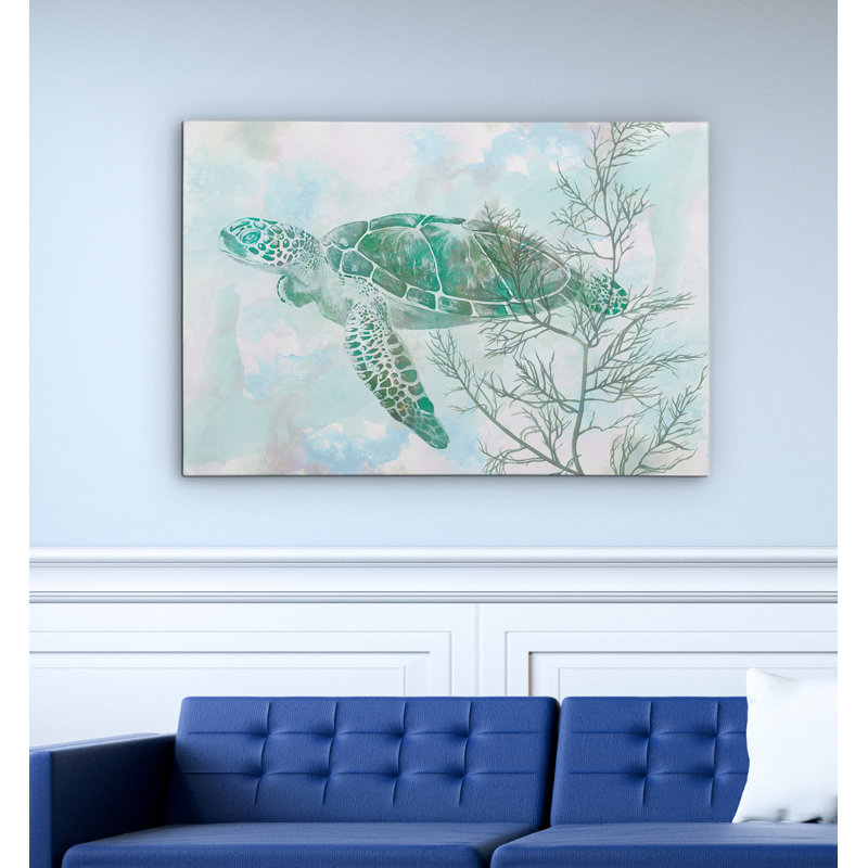 « sea turtle ii », reproduction de peinture à l’aquarelle sur toile, H 27 po x l 18 po x P 1 po