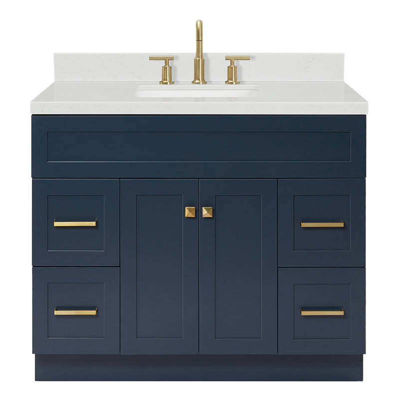 Hamlet 42.25'' Bathroom Vanity with Carrara Quartz Top, Midnight Blue