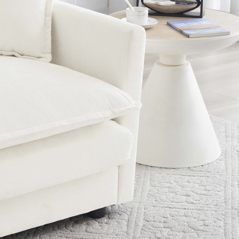 Canapé 4 places en chenille confortable, H 33 po x l 146,5 po x P 35 po, 4, Blanc