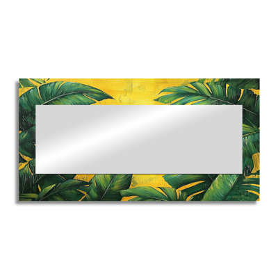 Green Tropical Safari Leaves II - Floral Decorative Mirror Wall Art - Printed On Metal
