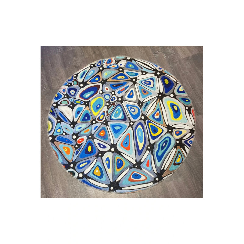 Colorful Risch Abstract Patterned Multicolored Decorative Washable Round Rug, Round 3'4"