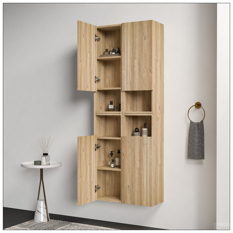 CC1014S112310 Ensemble d'armoires latérales flottantes 4 pièces en chêne brut et chêne brut, armoire de rangement murale pour petits espaces, KD