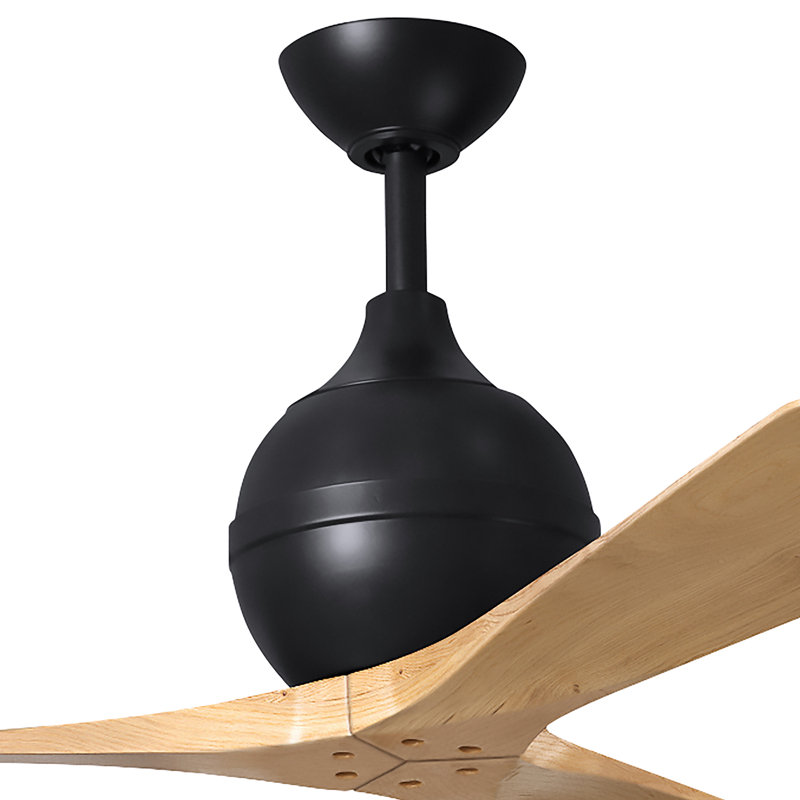 Ventilateur de plafond à 3 pales Irene, Noir mat, L 42 po, Ton érable clair