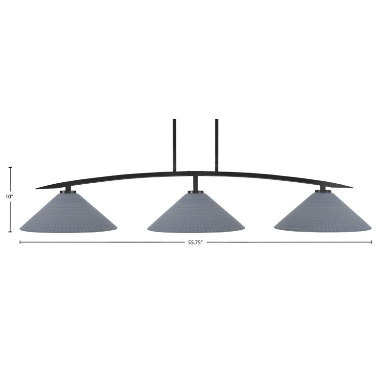 Lampe avec verre matriciel 3 lumières kurve, H 10 po x l 55,75 po x P 16 po, Noir mat, Gris
