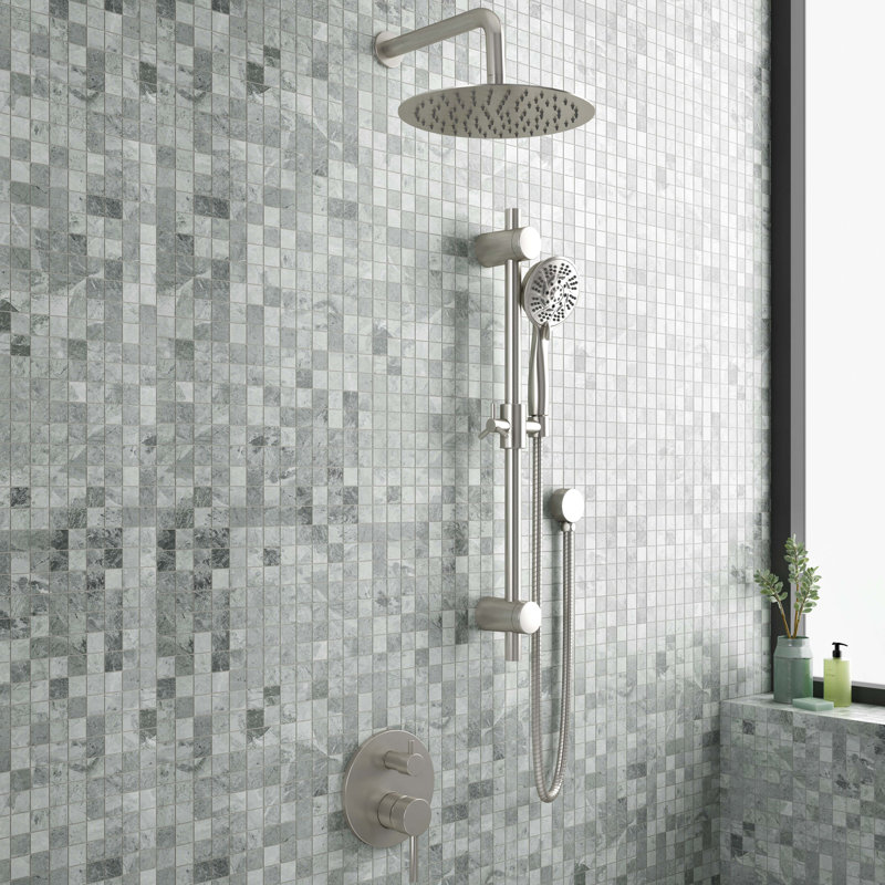 Refuge 10-in Rain Showerhead Combo Shower System with Adjustable Handshower Slide Bar and Pressure Balanced Mixing Valve, 2.5