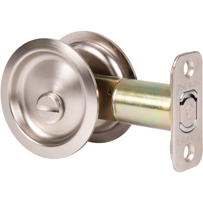 Round Pocket Door Lock, Satin Nickel