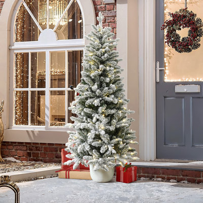 5Ft Multicolored Pre-Lit Flocked Artificial Tree Potted
