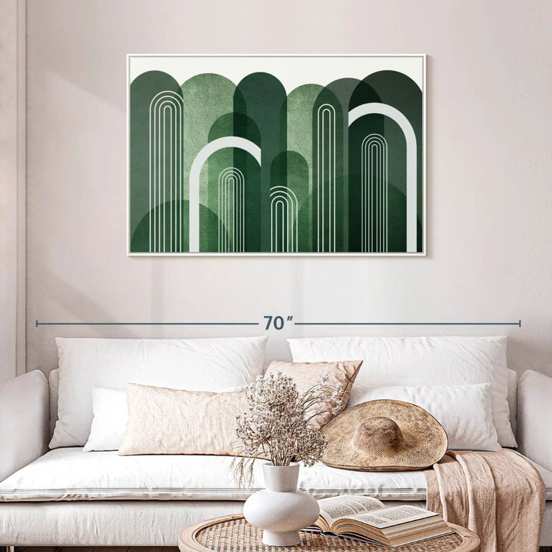 Arches Mid-Century vert émeraude, Cadre flottant en bois naturel, 43 po x 29 po