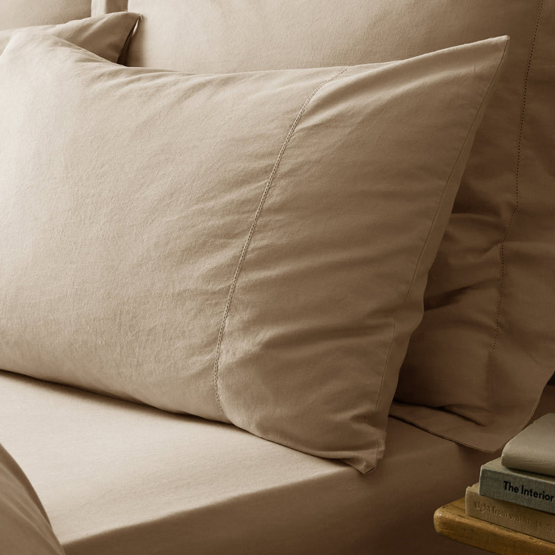 Arber Luxury Linen Blend Housewife Pillowcase Pairs, Stone