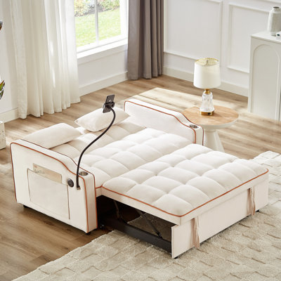 Lit réglable à dossier pliable beige avec fonction multifonctionnelle et option de charge (beige