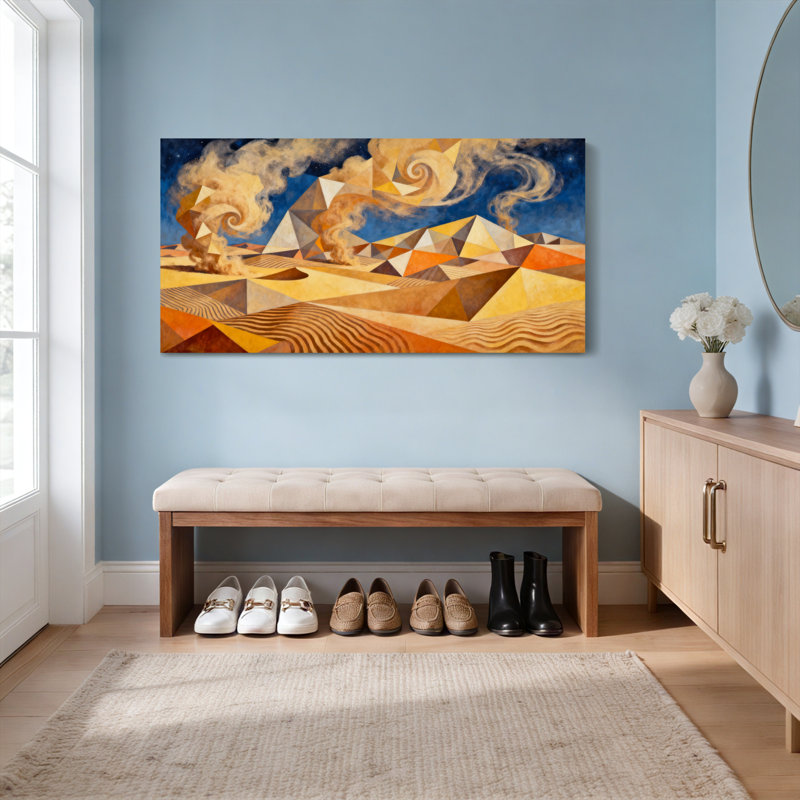 Ensemble de 1 tableau sur toile tendue représentant un paysage désertique géométrique, H 20 po x l 40 po