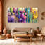 Plantes et fleurs, cactus coloré, ensemble de 3 impressions sur toile-599373824