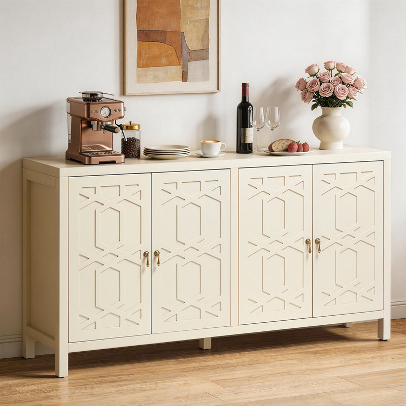 Sideboard Cabinet With Adjustable Shelves And 4 Doors, Beige