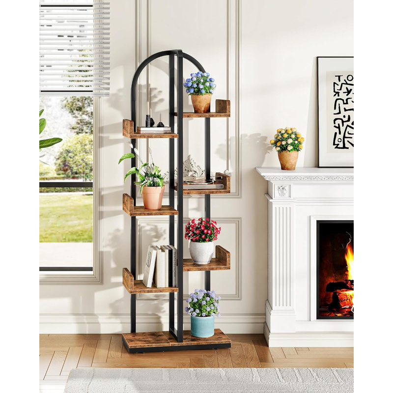 Corner Bookshelf, Curved 6-Tier Bookcase with Anti-Tip Kit, Adjustable Feet and Staggered Shelves