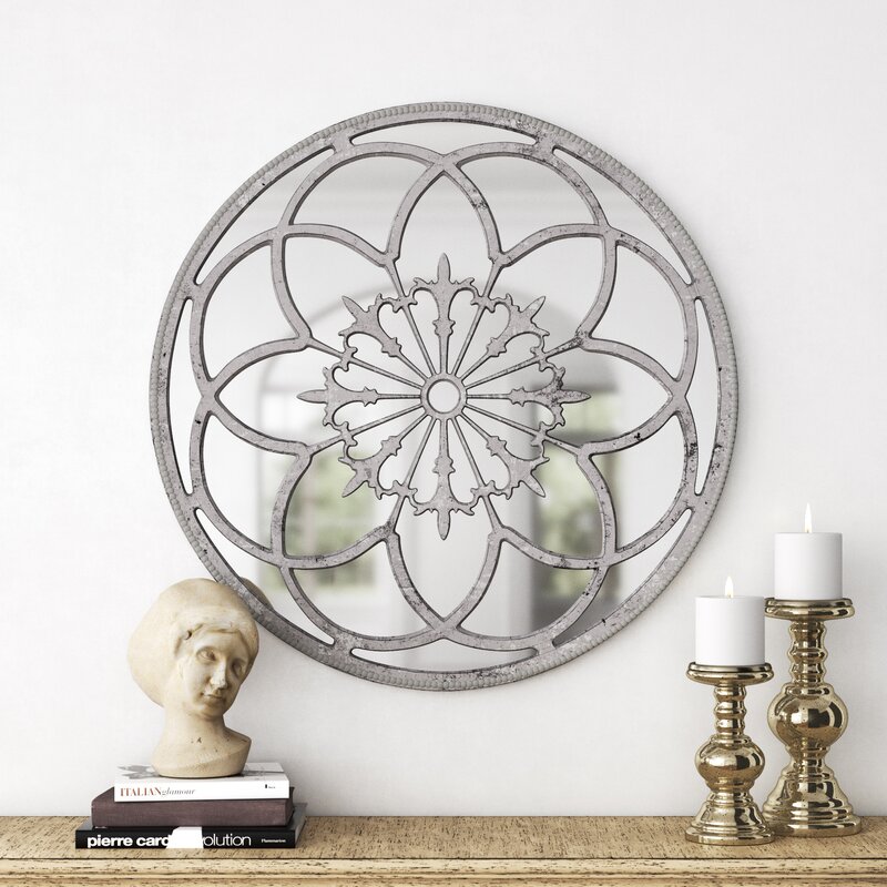 French country wall mirror - Alodie Round Wood Wall Mirror