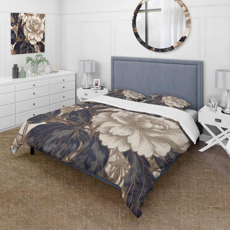 Ensemble de housse de couette en microfibre / polyester Gold Blue Carnation Flower IV Bedding