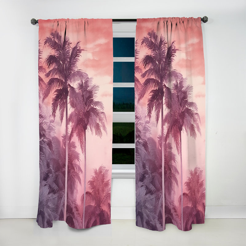 Kai Vintage Pink Palm Trees Shadows I - Traditional Curtain - Velvet Room Darkening - 1 panel, 52" W x 90" L