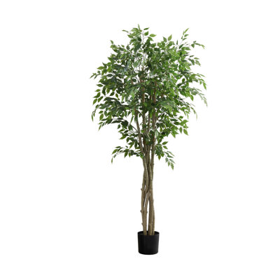 Yuzu Tall Ficus Tree Artificial Silk Plant, 1674 Life-Like Leaves, Green