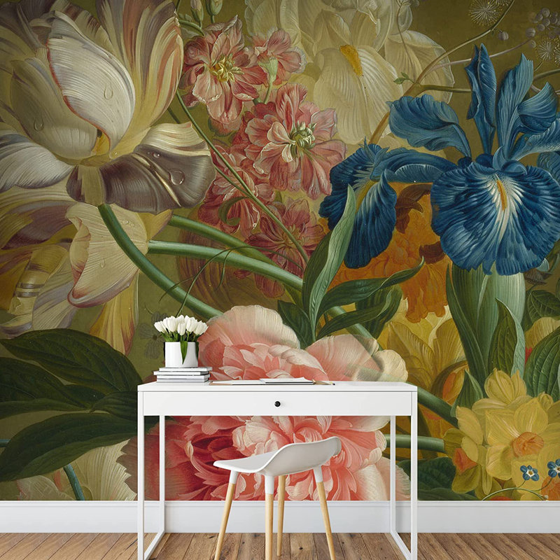 Arrangement floral rétro coloré, L 100 po x l 144 po