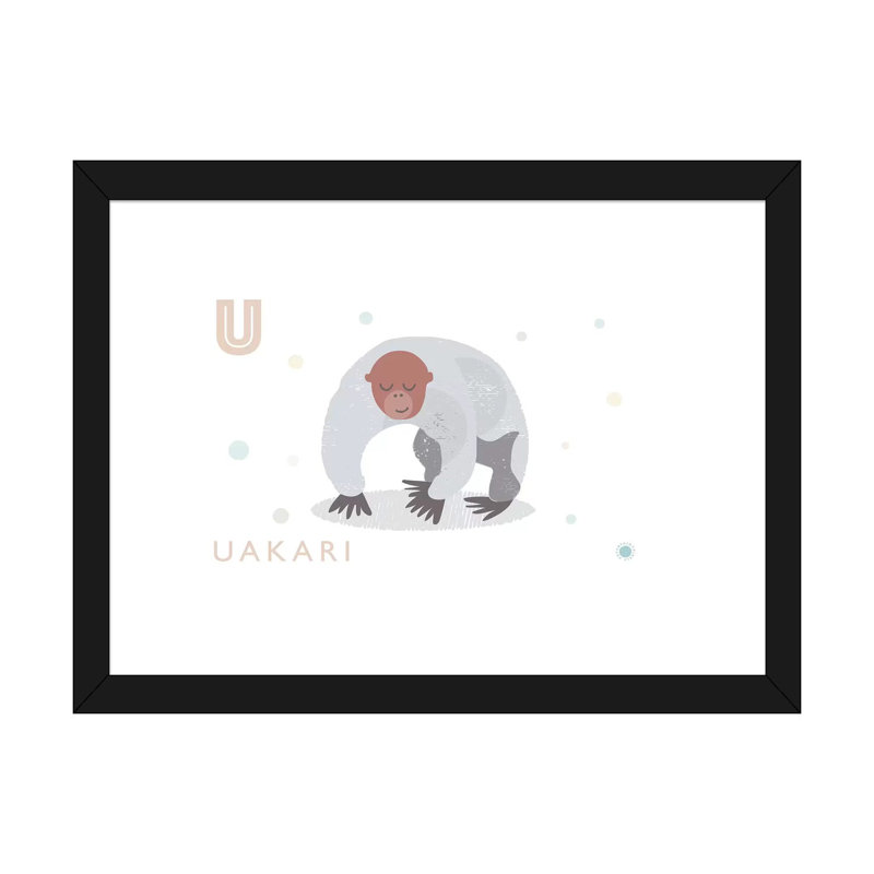 Uakari - imprimé, H 24 po x l 32 po x P 1 po, Papier encadré noir, Blanc