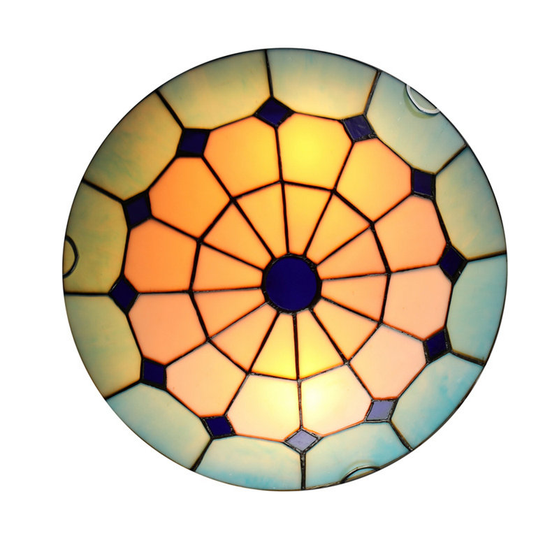 Mediterranean Style Stained Glass Flush Mount Light